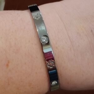 Elegant Silver Colored Bracelet with Crystal Accents Hinged Closure